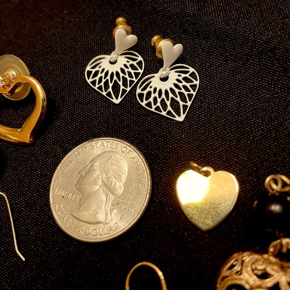 Vintage 80s/90s Heart Earring/Charm Rhinestone Collection Set - Picture 5 of 6